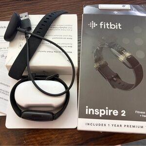Fitbit Inspire 2 Health & Fitness Tracker With Charger Extra Band Paper Work Box